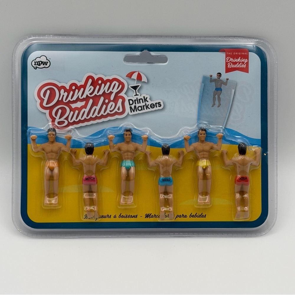 NPW Drinking Buddies Drink Markers 6-Pack Muscle‎ Men Glass Charms New Sealed